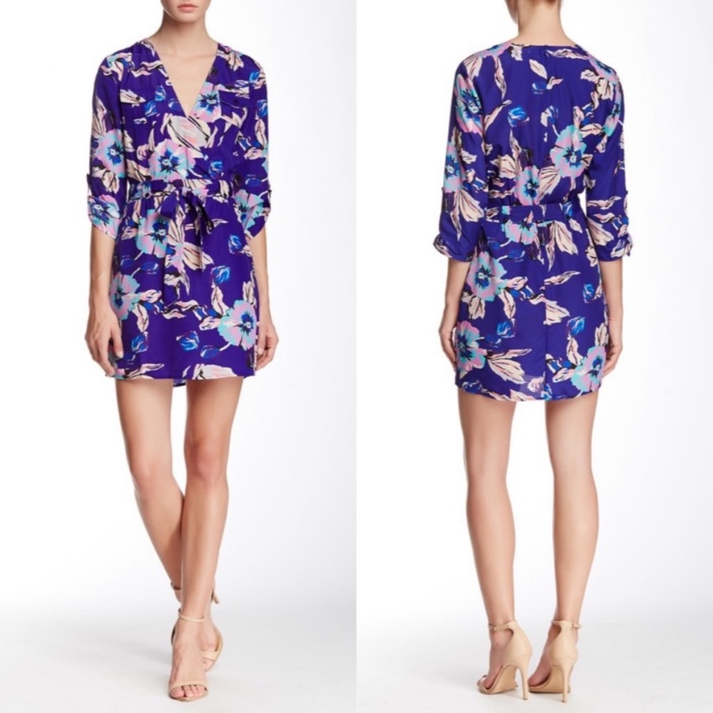 $198 NWOT Revolve Yumi Kim Tie Waist Floral Mini Faux Wrap Dress Size Small